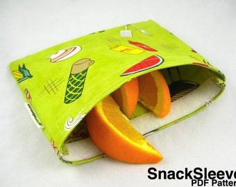 Original SnackSleeve (Instant Download) PDF Pattern- snack, sandwich, quart sizes- aGreenSleeve, snack bag, reusable bag, baggie