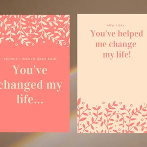 Tarjeta imprimible "Cambiaste mi vida" - Tarjeta digital de agradecimiento para terapeuta, mentor o amigo - Autorreflexión (plegable, 12,7 x 18,8 cm) PDF