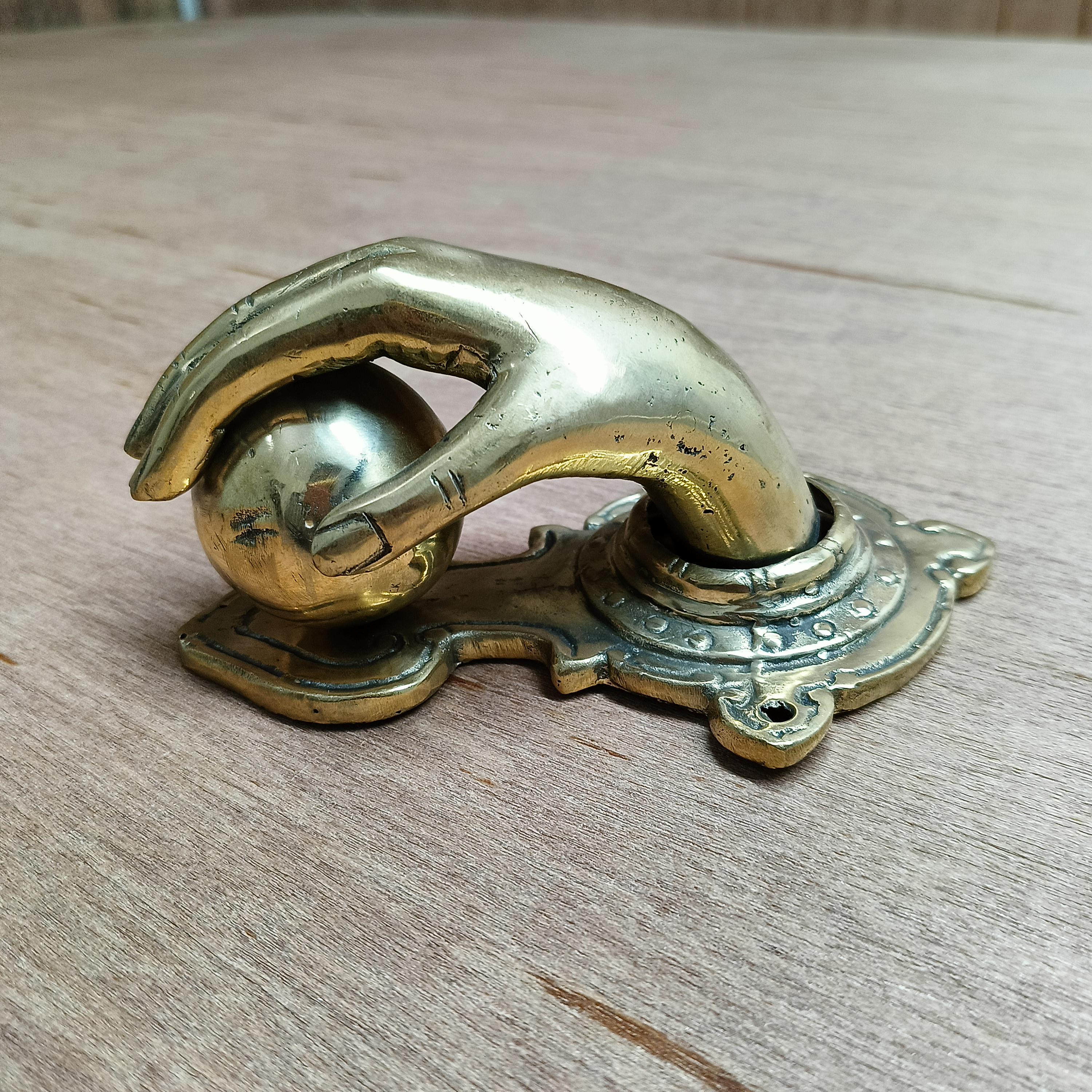 Hand Fist Ball Knocker Brass Pulls Hooks Rustic Rough Hand Made Polished Brass