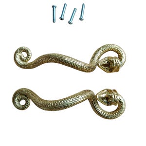 Massief messing deurkruk met slang: vintage stijl, 18 cm 7" (2 stuks)