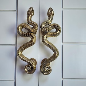 Paar handgefertigte Messing-Schlangen-Türgriffe: Antik-Stil, 35 cm