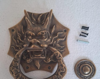 1 Brass Door Knocker , Antique Brass Door Knocker with Sea Dragon Motif