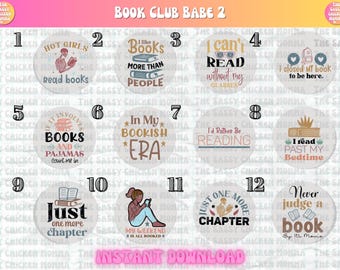 INSTANT DOWNLOAD Digital PNG Book Club Babe 2 cardstock rounds for car freshies, keychains, car coasters & crafts, sublimation