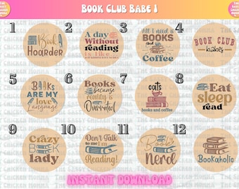 INSTANT DOWNLOAD Digital PNG Book Babe cardstock rounds for car freshies, keychains, car coasters & crafts, sublimation