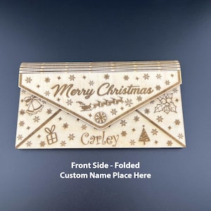 Sobre navideño de madera personalizado: portacartas de Papá Noel personalizado o portatarjetas de regalo o efectivo para una experiencia navideña mágica