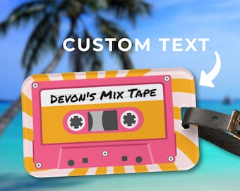 Custom Y2K Retro Cassette Tape Luggage Tag, Personalized Travel Accessory, Baggage Tag, Perfect for Music Lovers, Gift for Travelers
