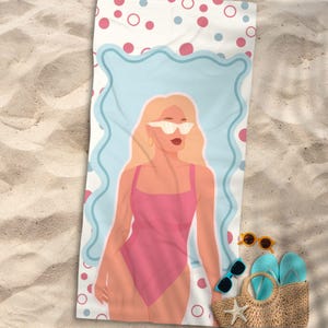 Retro Beach Towel, Vintage Style Towel, Poolside Accessory, Summer Must-Have, Vacation Towel, Retro Swimsuit Design