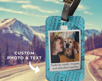 Personalized Photo Luggage Tag - Custom Name and Year or Text, Travel Gift, Bag Tag, Backpack Accessory, Suitcase ID, Vacation Accessory