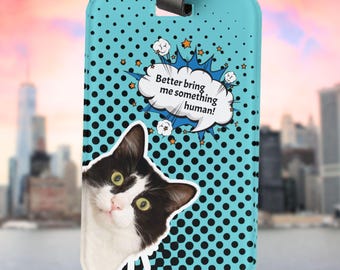 Personalized Pet Photo Luggage Tag w Custom Saying, Pop Art Comic Travel Bag Tag, Dog Cat Lover Gift, Pet Owner Gift, Animal Art Accessory