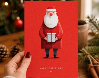 Minimalist Santa Christmas Card | Grainy Red 5x7 Print (Digital Download)