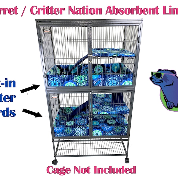 Ferret Nation / Critter Nation Fleece Absorbent Cage Liners with Built in Scatter Guards