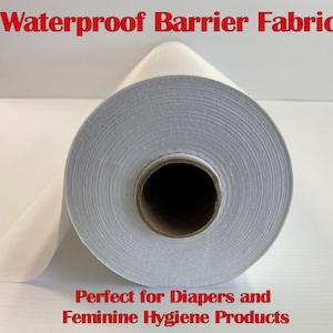 May include: A roll of white waterproof barrier fabric. The fabric is perfect for diapers and feminine hygiene products.