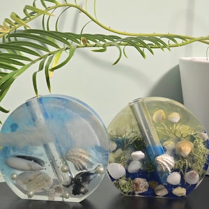 Coastal Resin Vase with Real Shells and Sea rocks. Nightlamp. Propagation Station.