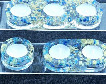 Resin Tealight Candle Holders with Dried Flowers | Handmade Botanical Epoxy Decor