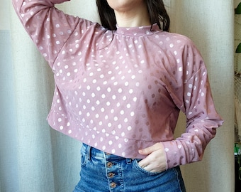HANDGEMAAKT doorschijnend mauve T-shirt met lange mouwen | Stretchstof | Slow Fashion
