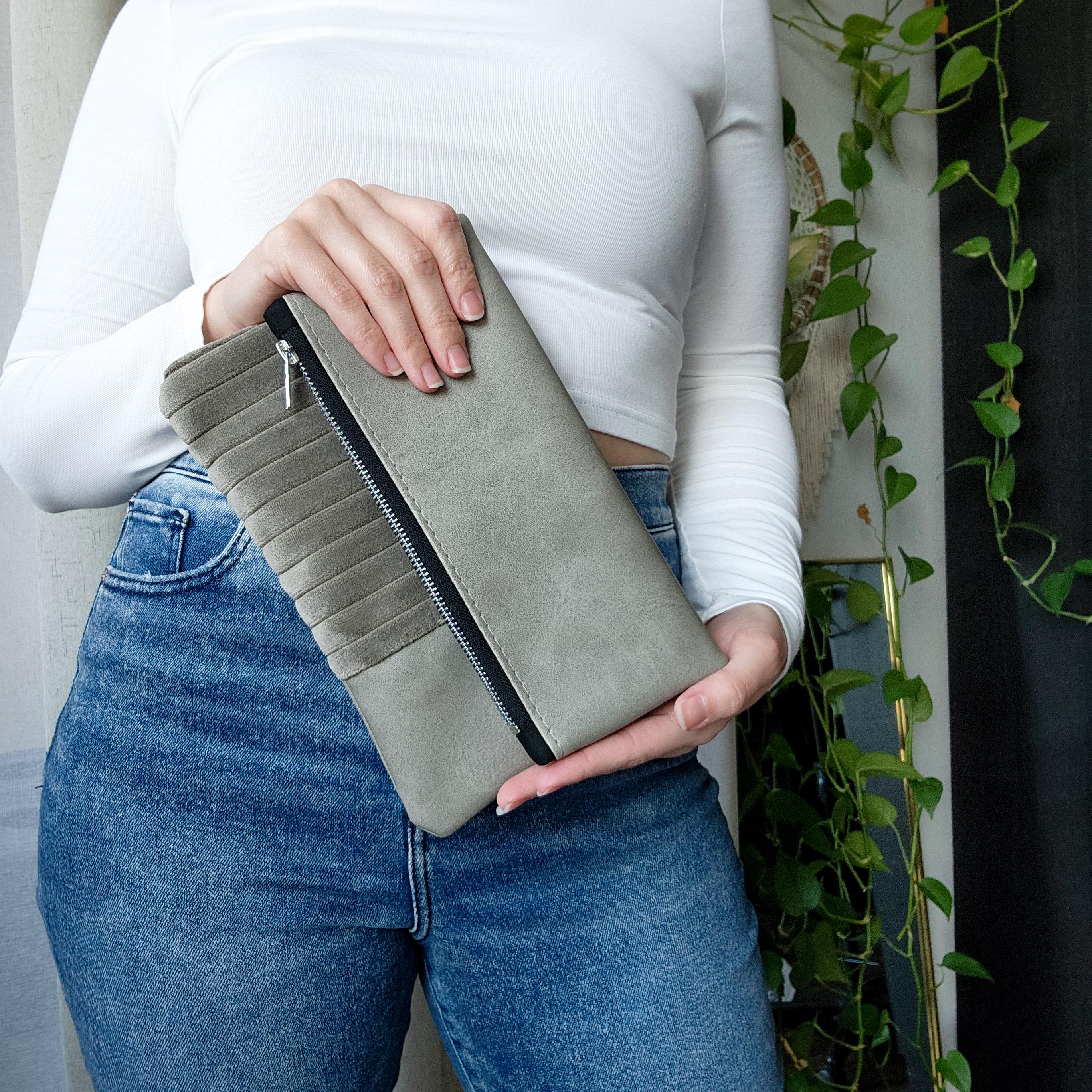 SMALL Grey Vegan Leather Fold-Over Crossbody Purse