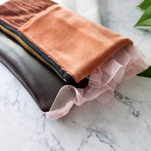SMALL Pink Lace Vegan Leather Fold-Over Crossbody Purse