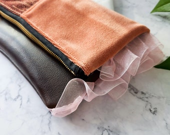 KLEINE roze kanten vegan leren omgevouwen schoudertas