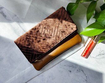 MEDIUM bruine tweekleurige vegan leren crossbodytas met omslag