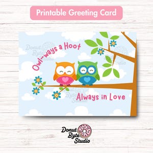 Carte de voeux d'anniversaire de hibou ou de la Saint-Valentin | Imprimez à la maison | Produit numérique | Carte de voeux imprimable | Cadeau DIY