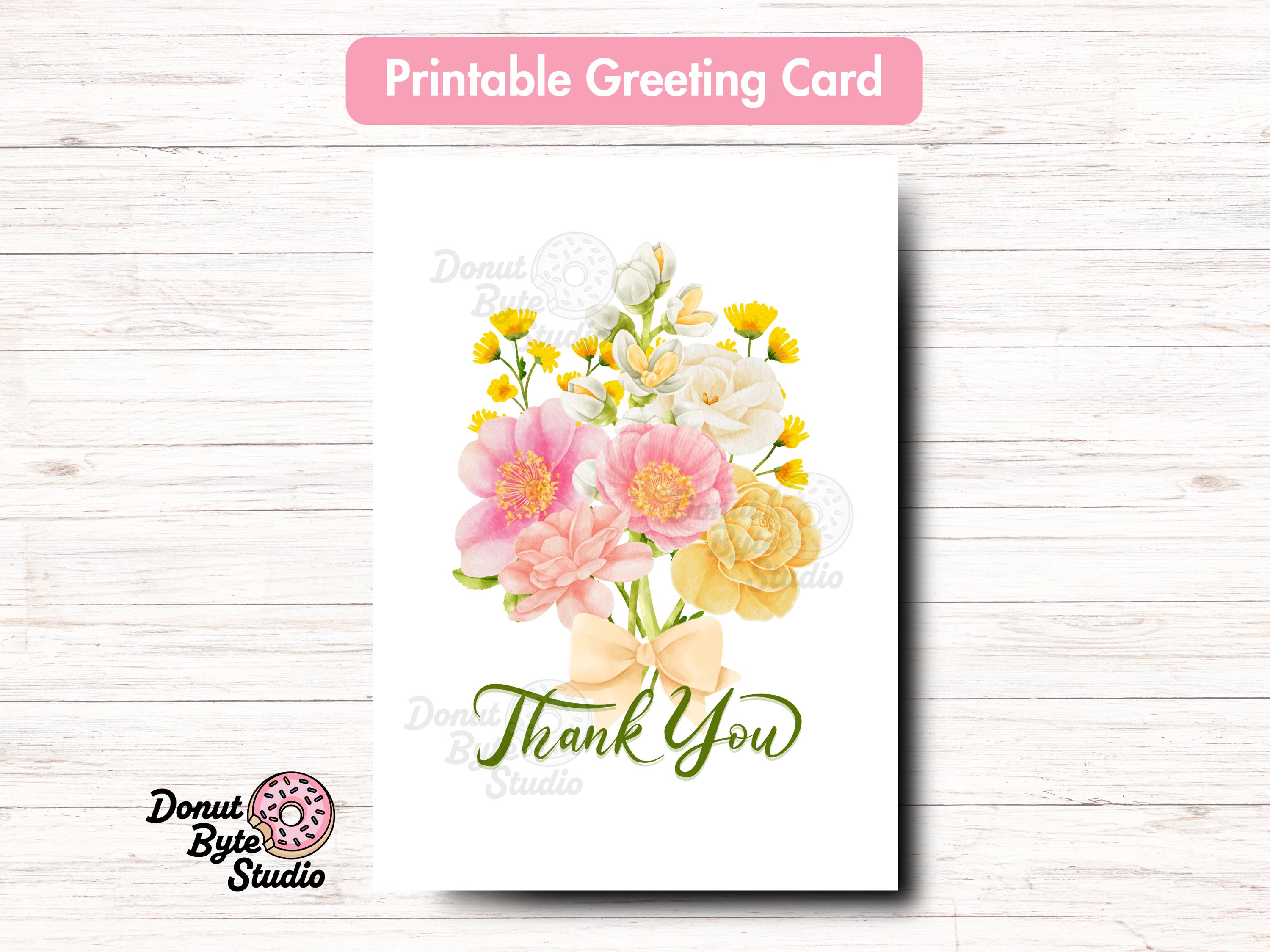 Thank You Card | Watercolor Flower Bouquet | Print at Home | Digital ...