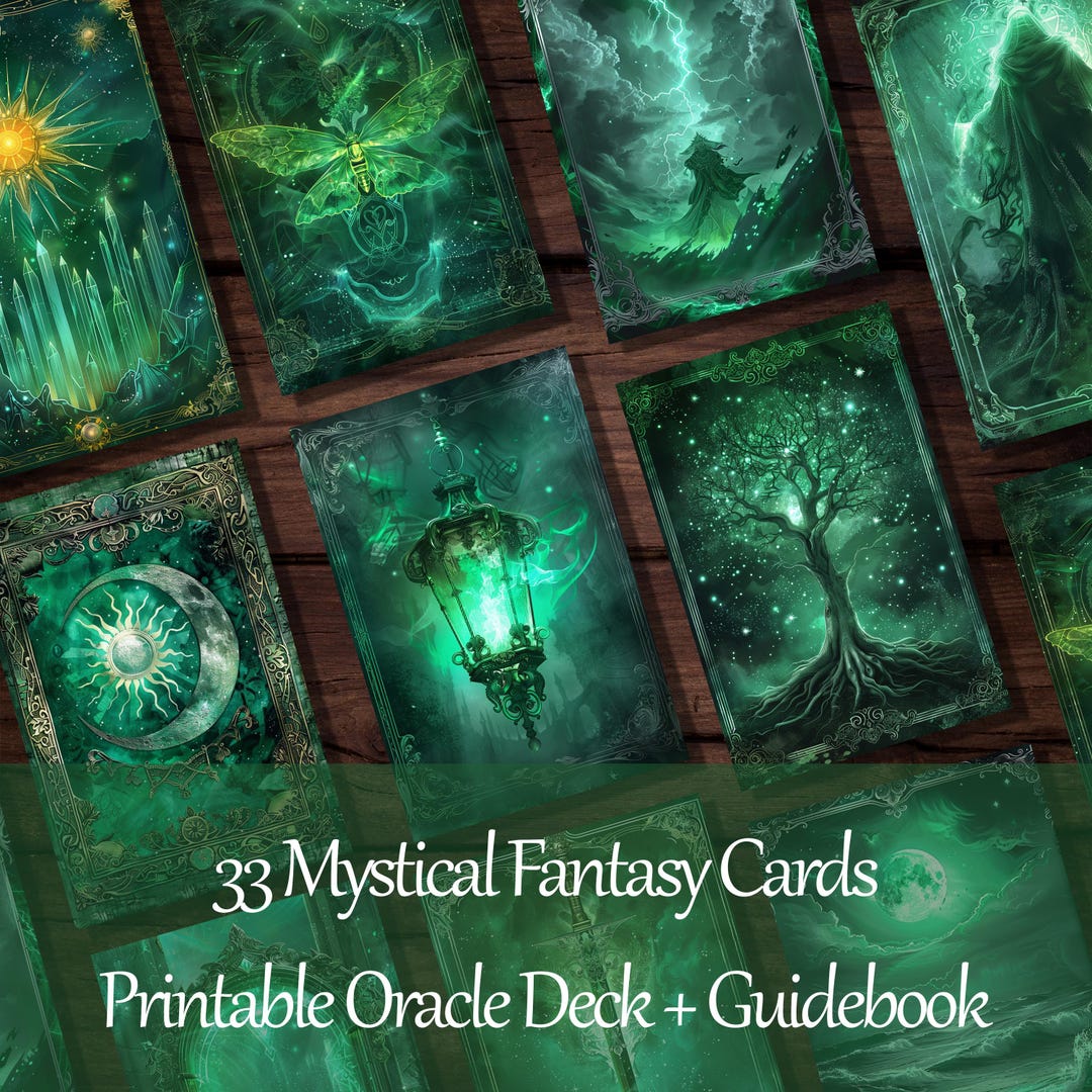 Emerald Veil Oracle Cards: 33 Fantasy Printable Divination Deck (PDF ...