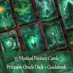 Emerald Veil Orakel Karten: 33 Fantasy Printable Wahrsagen Karten Deck (PDF-Handbuch inklusive