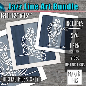 Jazz Line Art Bundle Wanddekor Digitale Laserschnitt Dateien SVG LBRN