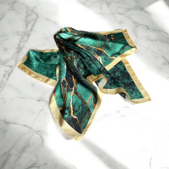 Green Marble Silky Scarf  Emerald Marble Scarf – her main image 4