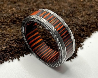 Damascus Engagement Ring, Wedding Rings, Statement Rings, Vintage & Antique Ring Mens Wedding Band, Wood Ring