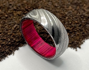 Damascus Stee Wood Ring, Engagement Ring, Wedding Rings, Statement Rings, Vintage & Antique Ring