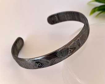 Hammered Metal Wristlet - Hand Forged Damascus Steel Cuff Bracelet - Hammered Viking Bangle - Handcrafted Minimalist Metal Wristband