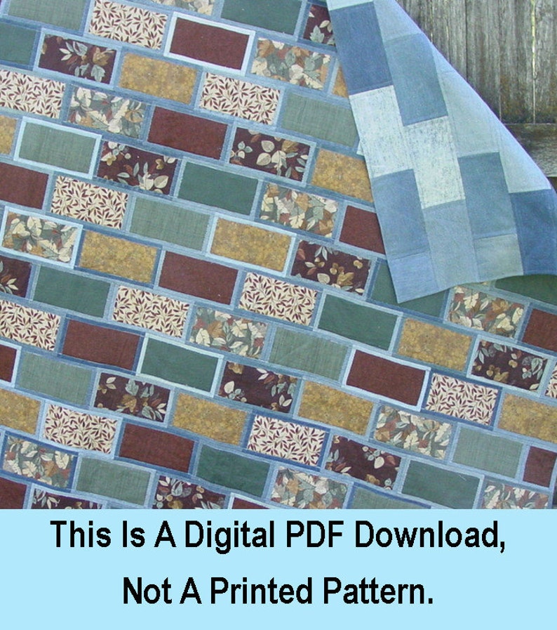 Brick Work or Windows Denim Quilt Pattern / PDF Digital Pattern Download image 1