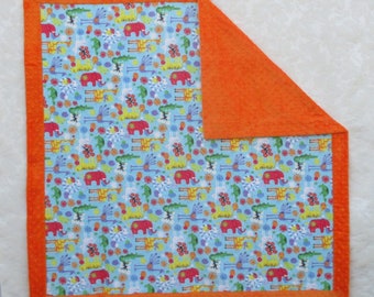 Jungle Animals Mitered Baby Blanket with Minky Backing