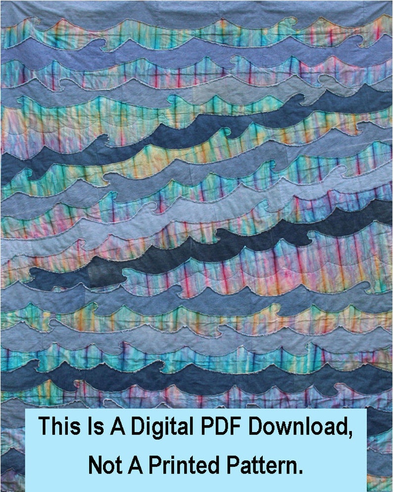 Denim Waves Beach Quilt Pattern / PDF Digital Pattern Download image 1