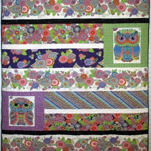 Groovey Owl and Flowers Quilt with Minky Backing