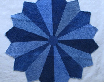 Quilted Denim Dresden Plate Rug or Table Topper #2 -- 52" across