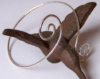 Silver Swirl Armlet Armband - Hammered Stainless Steel Upper Arm Bracelet