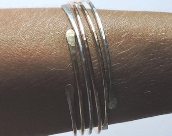 Open End Hammered Stackable Bangles - Adjustable Stacking Bangles - 14K Yellow Gold - 14K Rose Gold - 925 Sterling Silver - SET of 3