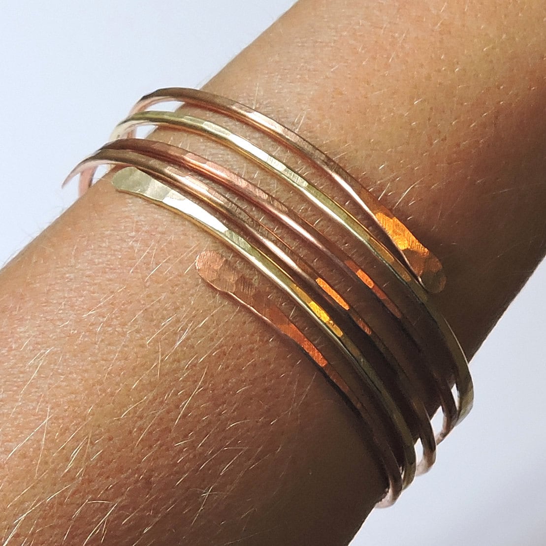 Bangles - Open End Bangle Bracelets - THREE Hammered
