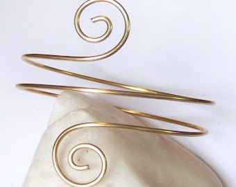 Gold Armband - THICK Smooth Coiled Swirl Upper Arm Jewelry - Armlet - Arm Band - Upper Arm Cuff - Brass - Bronze - Copper - German Silver