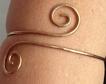 9.5” Gold Upper Arm Bracelet Armlet - Solid Brass Armband Cuff