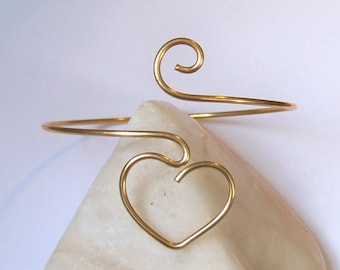 Smooth Armlet -  Arm Band - Small Heart Armband - Upper Arm Bracelet - Upper Arm Jewelry - in Brass - Bronze - Copper - German Silver