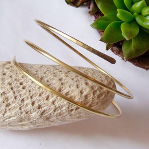 Gold Armlet - Brass Armband - Brass Minimalist Triple Coil Hammered Armband Upper Arm Cuff - Brass Armlet - Made to Order