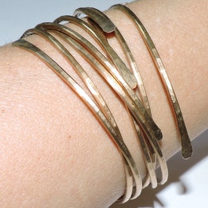 Set of Bronze Stacking Bangles - Bangle Bracelets - Hammered Rose Gold Colored Cuffs