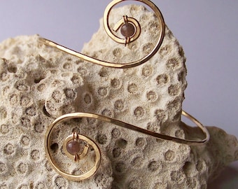 Armlet - Brass Armband - Brass Hammered Double Swirl  - Upper Arm Cuff - Choose Gemstone - Avaliable in Bronze Brass Copper or German Silver