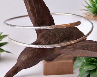 Upper Arm Bracelet - Silver Minimalist Armband - Stainless Steel Textured Armlet