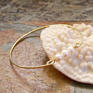Pearl Bangle - Golden Brass - German Silver - Copper - Pearl Bracelet - Custom Bangle Bracelet - Made to Order