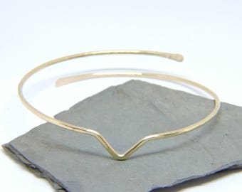 Upper Arm Jewelry - Armlet - Armband - Gold Hammered Center V Angle Arm Band - Upper Arm Bracelet - Brass Bronze Copper Silver