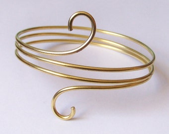 Gold Armlet Armband Upper Arm Jewelry - Smooth Arm Band Upper Arm Bracelet - Small Swirl Coiled - Brass - Copper - Bronze - German Silver